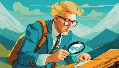 inspector gathering evidence with a magnifying glass in the hues of blue and teal 62681
